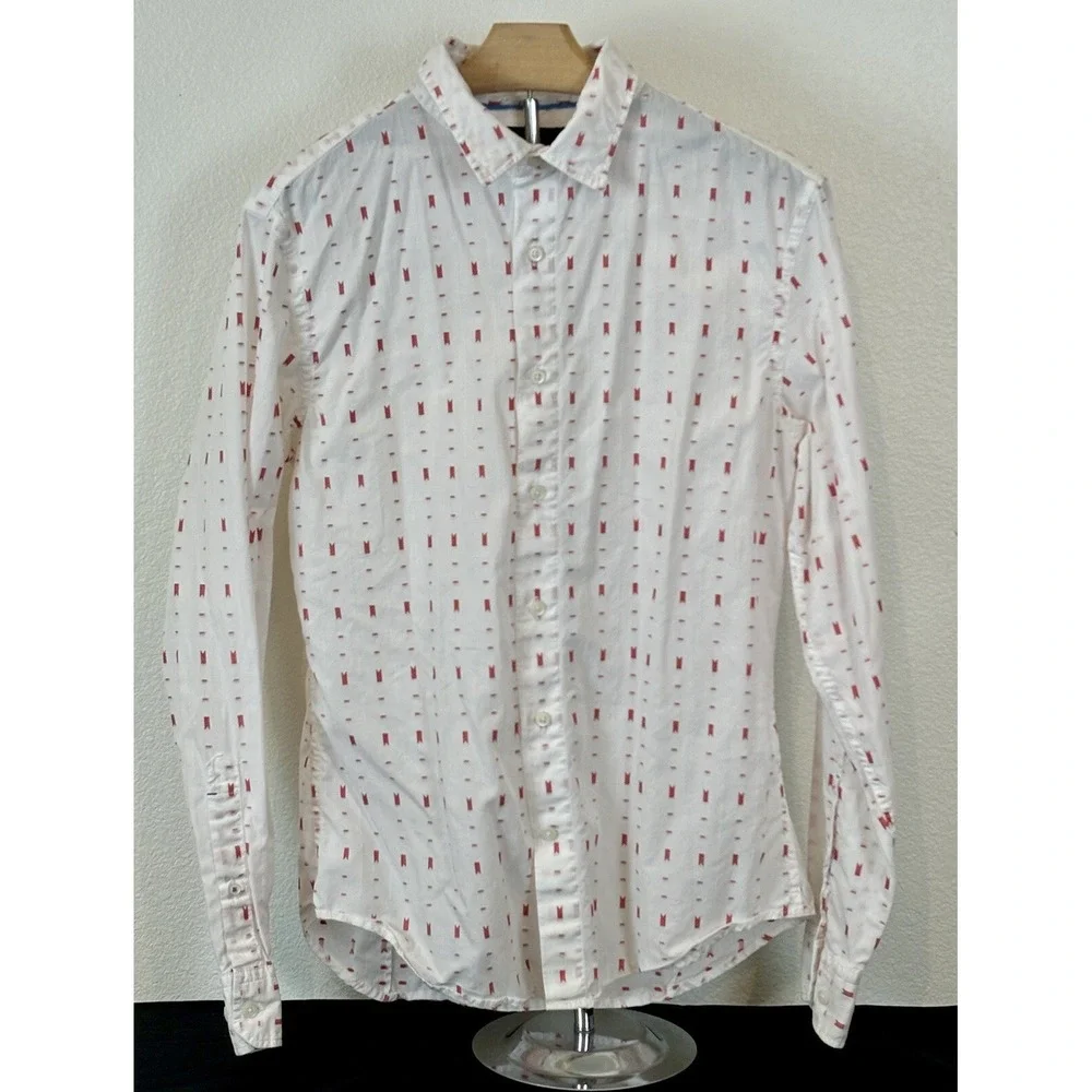Banana Republic Grant Fit Button Up Shirt Mens S White Red Cotton Preppy Classic